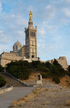 Notre Dame in Marseille in the evening