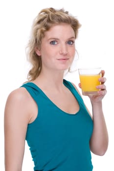 Young woman with glass of orange juice