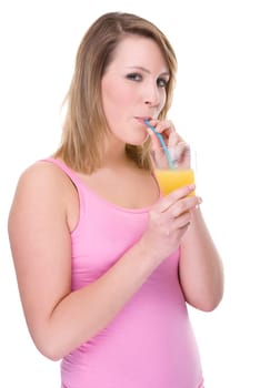 Young woman with glass of orange juice