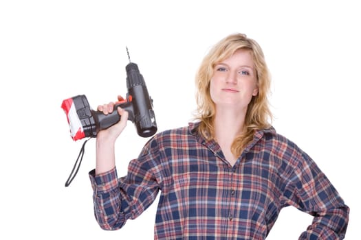 Woman with drill machine