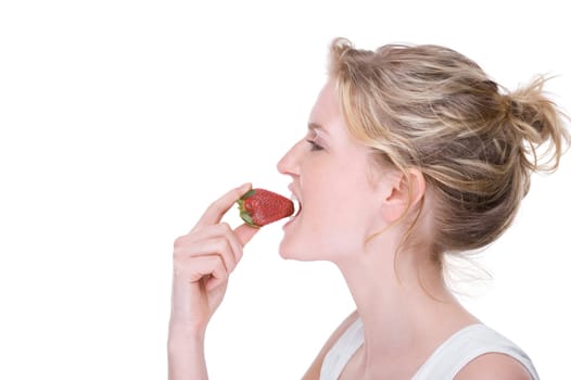 Young woman with strawberry