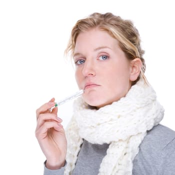 Woman with clinical thermometer
