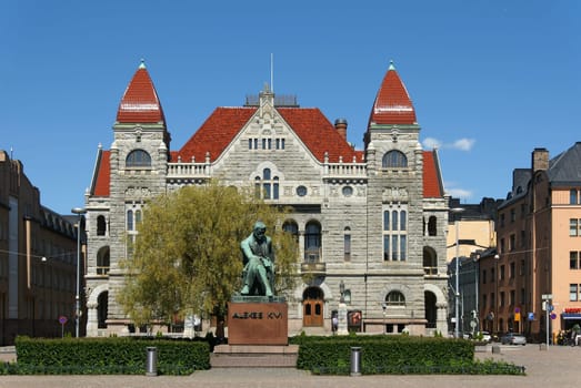 in Helsinki. An imposing Art Nouveau building with the monument of Aleksis Kivi in front of it. He is considered the father of modern Finnish literature