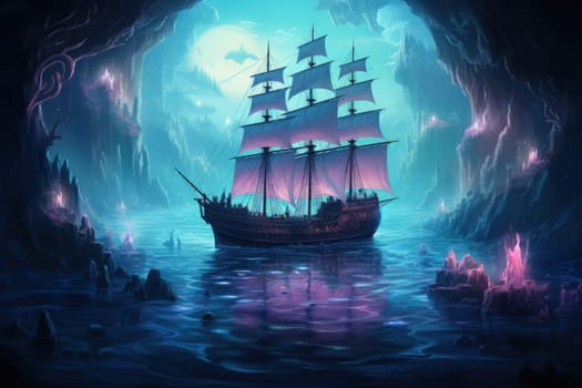 Embark on a haunting journey across the treacherous waters with this captivating illustration by a professional visual artist.