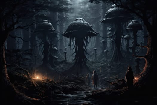 In the realm of fantasy, there exist mystical and enchanting places where giant talking mushrooms thrive in dense forest groves.
