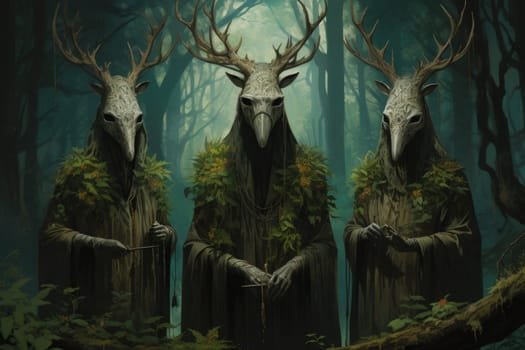 Deep within the mystical woodland realms of fantasy, ancient forest spirits stand as silent sentinels, their ethereal presence a testament to the wisdom and magic of the natural world.