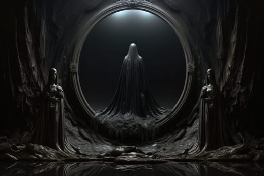 In the realm of fantasy, cursed mirror spirits are bound, their ethereal existence trapped within reflective surfaces.