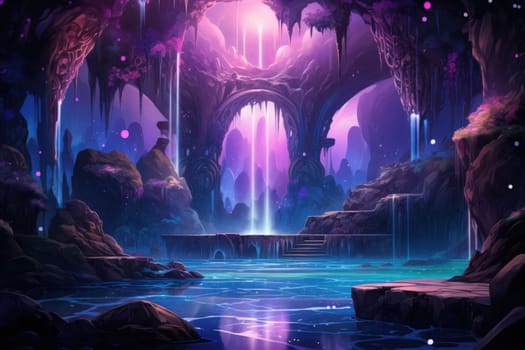 Enter a realm of enchantment where fantasy comes to life. Behold the mesmerizing sight of harmonious waterfalls adorned with radiant crystals.