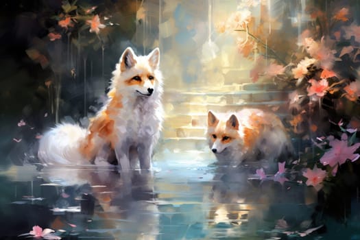 Enter the enchanting realm of the curious spirit foxes, mystical creatures that possess the ability to effortlessly traverse between the ethereal spirit world and the tangible physical realm.