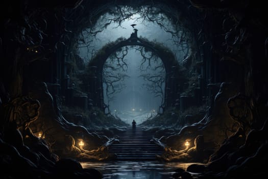 Hidden amidst the ethereal landscapes of fantasy, enigmatic shadow gates stand as enigmatic thresholds to realms concealed in obscurity.