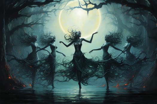 In the realm of fantasy, graceful moonlit dancers captivate with their ethereal movements, perfectly synchronized with the celestial rhythms.