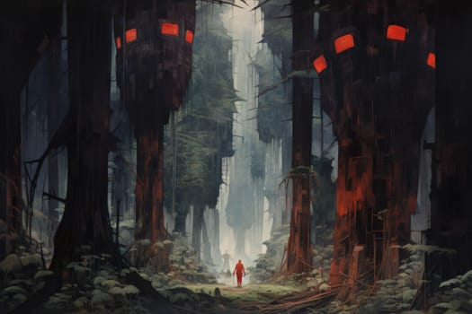 Embark on a fantastical journey where gargantuan giants, with their colossal stature, traverse the towering mountains with thunderous footsteps.