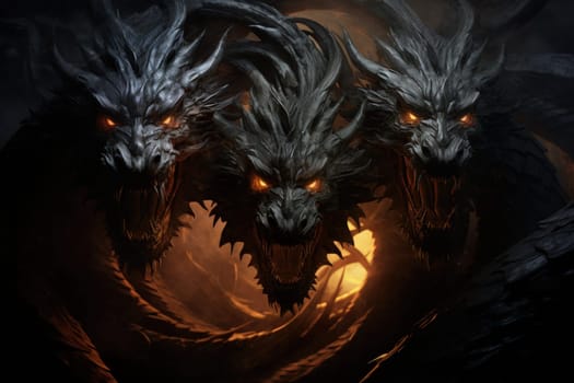In the realm of fantasy, ferocious shadow dragons dominate the skies, their majestic forms wreathed in darkness.