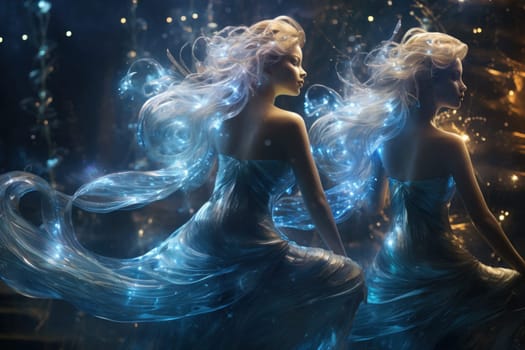 Imagine a mystical world where ethereal mermaids gracefully swim with flowing sapphire tails, enchanting all who gaze upon their mesmerizing beauty.