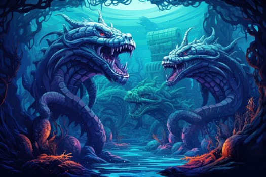 Immerse yourself in the depths of the fantastical with this captivating illustration by a professional visual artist.