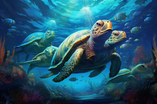 Embark on an extraordinary journey through the realm of fantasy and encounter the majestic ancient sea turtles.