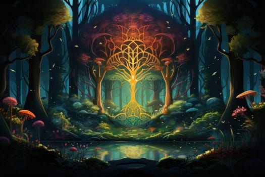 Journey through mystical forests filled with enchanted flora and sentient, conversing trees, where reality seamlessly intertwines with fantasy.