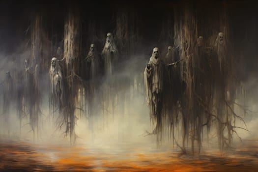 In the realm of fantasy, haunting ghostly apparitions are ethereal beings that exist between the world of the living and the realm of the dead.
