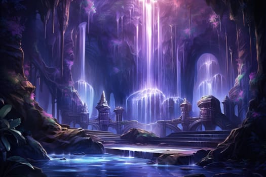 Enter a realm of enchantment where fantasy comes to life. Behold the mesmerizing sight of harmonious waterfalls adorned with radiant crystals.