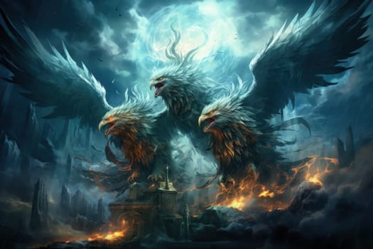 In the realm of fantasy, the skies are home to ferocious thunder hawks, majestic creatures that command the elements.