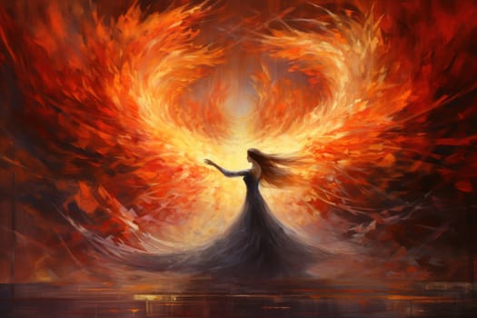 Within the realm of fantasy, elegant phoenix dancers grace the stage, their mesmerizing performances engulfed in flames.