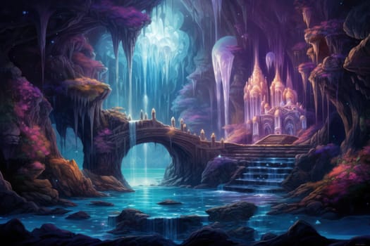 Enter a realm of enchantment where fantasy comes to life. Behold the mesmerizing sight of harmonious waterfalls adorned with radiant crystals.