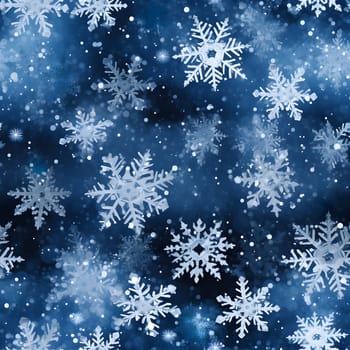 seamless pattern of snowflakes on dark blue background, neural network generated. Not based on any actual scene or pattern.