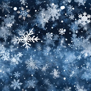 seamless pattern of snowflakes on dark blue background, neural network generated. Not based on any actual scene or pattern.