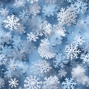 seamless pattern of snowflakes on light blue background, neural network generated. Not based on any actual scene or pattern.