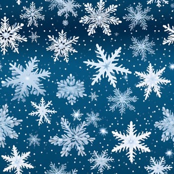 seamless pattern of snowflakes on dark blue background, neural network generated. Not based on any actual scene or pattern.