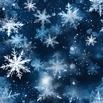 seamless pattern of snowflakes on dark blue background, neural network generated. Not based on any actual scene or pattern.