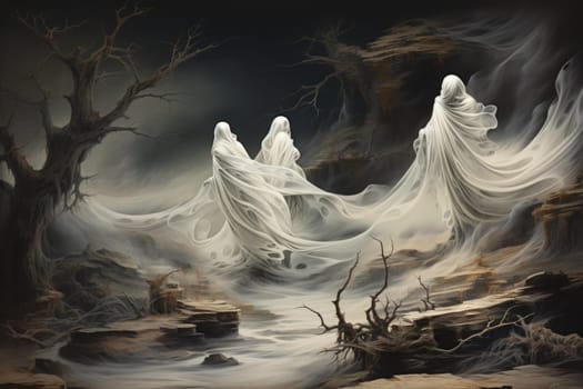 In the realm of fantasy, haunting ghostly apparitions are ethereal beings that exist between the world of the living and the realm of the dead.