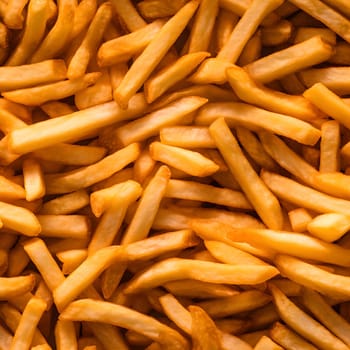 seamless texture and full-frame background of piled French fries, neural network generated image. Not based on any actual scene or pattern.