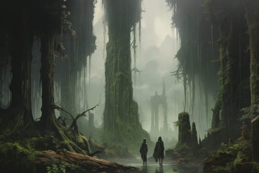 Embark on a fantastical journey where gargantuan giants, with their colossal stature, traverse the towering mountains with thunderous footsteps.