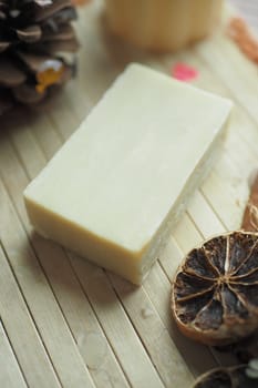 natural soap bar on table .