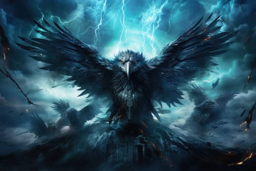 In the realm of fantasy, the skies are home to ferocious thunder hawks, majestic creatures that command the elements.