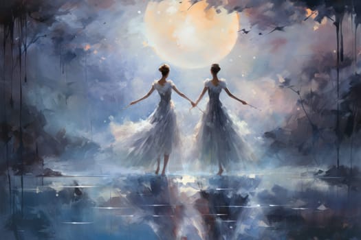 In the realm of fantasy, graceful moonlit dancers captivate with their ethereal movements, perfectly synchronized with the celestial rhythms.