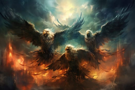 In the realm of fantasy, the skies are home to ferocious thunder hawks, majestic creatures that command the elements.