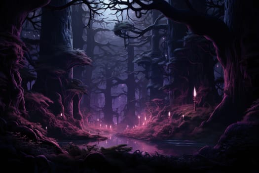 Journey through mystical forests filled with enchanted flora and sentient, conversing trees, where reality seamlessly intertwines with fantasy.