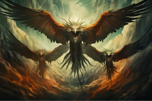 In the realm of fantasy, the skies are home to ferocious thunder hawks, majestic creatures that command the elements.
