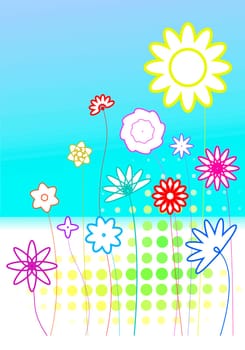 Flower Meadow Abstract Colorful Sky Grid
