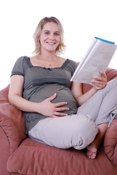 Pregnant woman listens to music