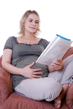 Pregnant woman listens to music