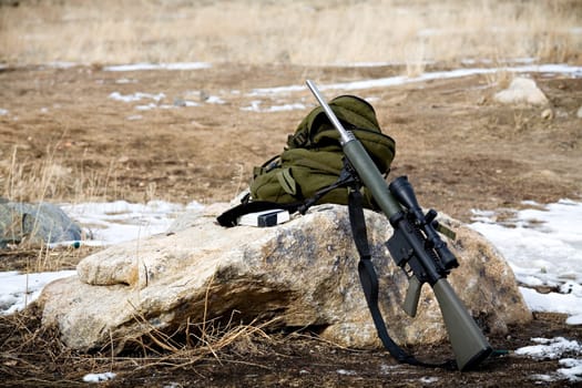 rifle on rock