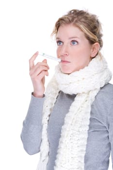 Woman with clinical thermometer