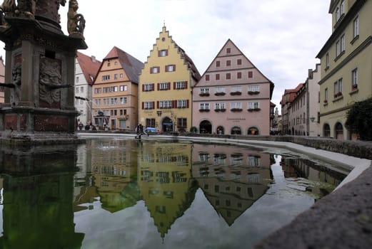 Fountain reflection in Rothenburg