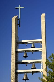 Open belfry with bells of a modern church