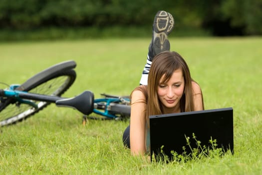 working with laptop outdoor