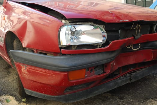 Red car front crashed