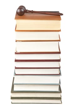 Wooden gavel and law books